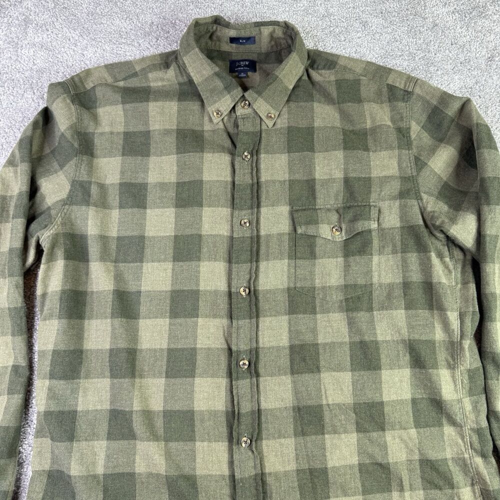 J Crew Shirt Men’s XL Green Slim Plaid Flannel Long Sleeve Button Down Preppy